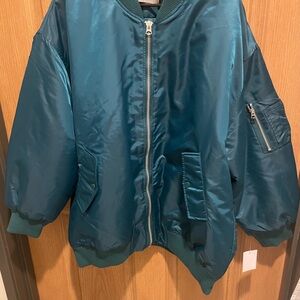 Teal Satin Bomber Jacket